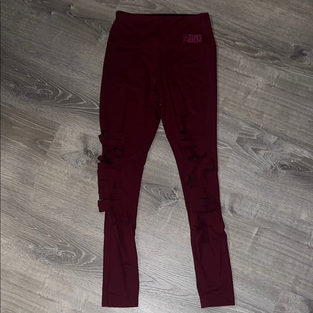Burgundy Leggings with ripped details